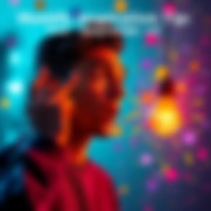 A person surprised by a bright light bulb symbolizing a new idea, surrounded by colorful possibilities.