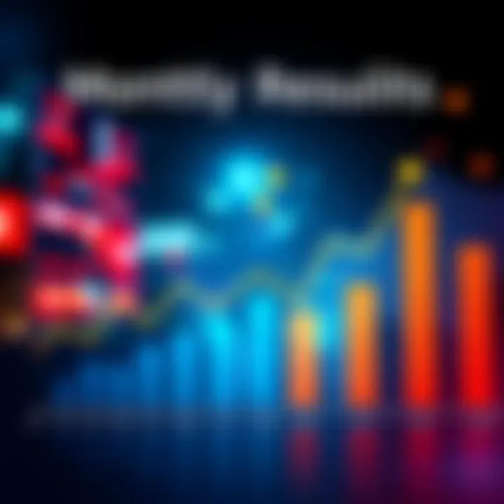 A graph showing key monthly results data with upward trends, highlighting important figures for future insights.