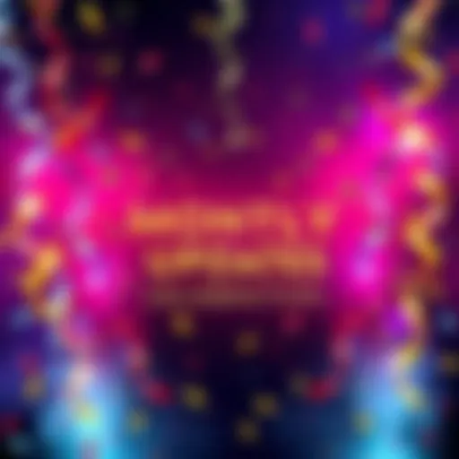 Colorful graphic celebrating upcoming monthly updates with confetti and party elements