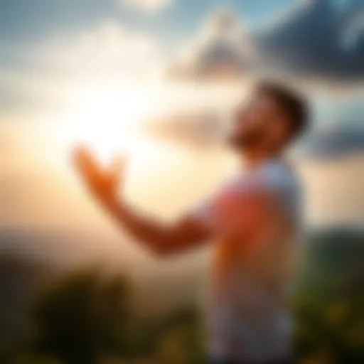 A sunrise over a peaceful landscape, with a person stretching and smiling, ready to start the day with enthusiasm.