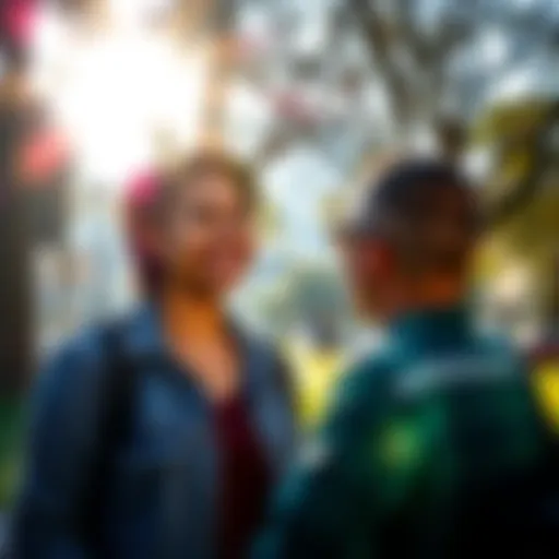 A person smiling and saying good morning to a friend while enjoying a sunny morning in a park.