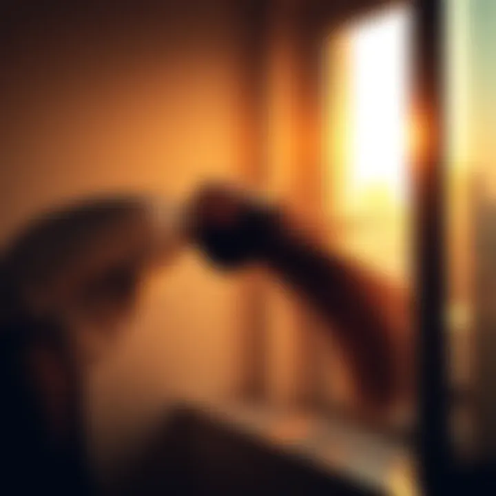 A person stretching and yawning by a window with sunlight streaming in, symbolizing a fresh start to the day.