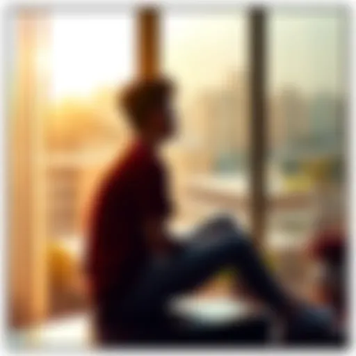 A person sitting by a window with sunlight streaming in, lost in thought on a peaceful morning.