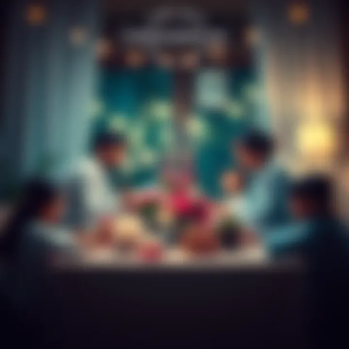 A family gathering around a table filled with gifts and flowers celebrating Mother's Day.