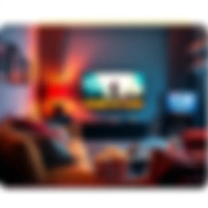 A cozy living room setup with popcorn, snacks, and a TV showing a movie or series, ideal for a fun night in.