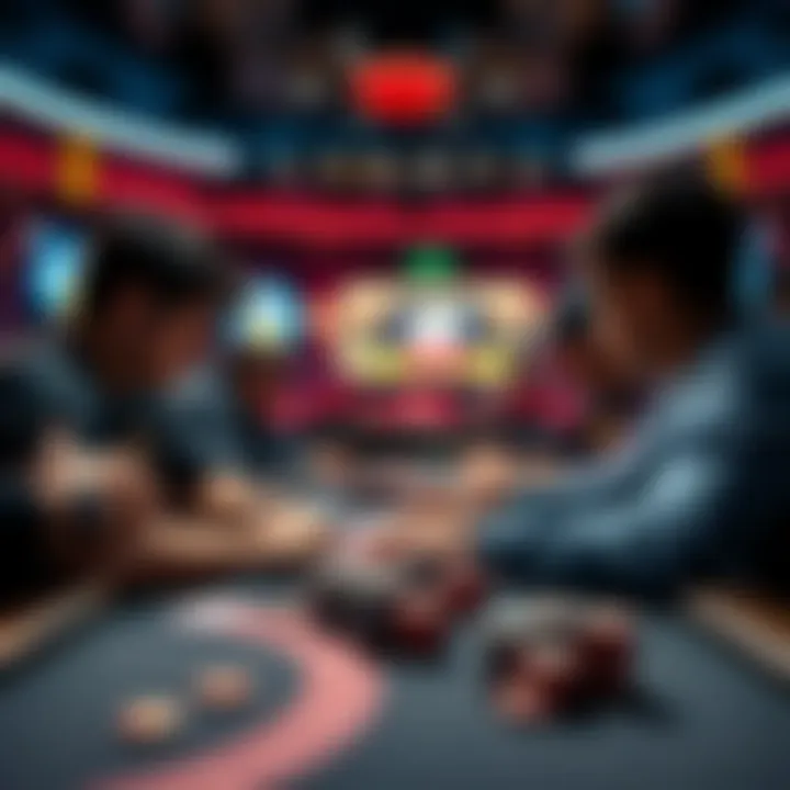 A group of players focused on practicing their skills in a poker tournament setting, with chips and cards on the table.