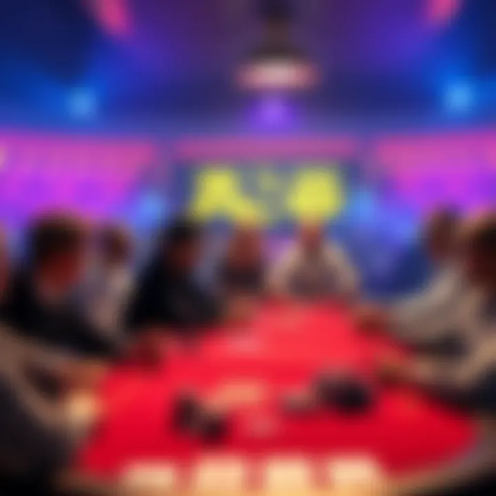 A poker table with players discussing strategies for multiway stud8 while one player holds a pair of buried Aces