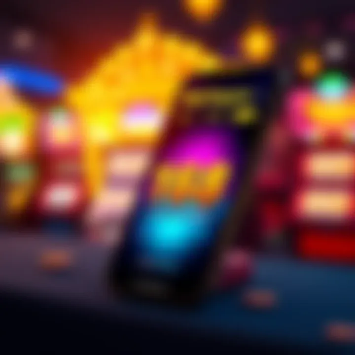 Visual of a smartphone displaying the MyVegas Slots app with a high points score on the screen
