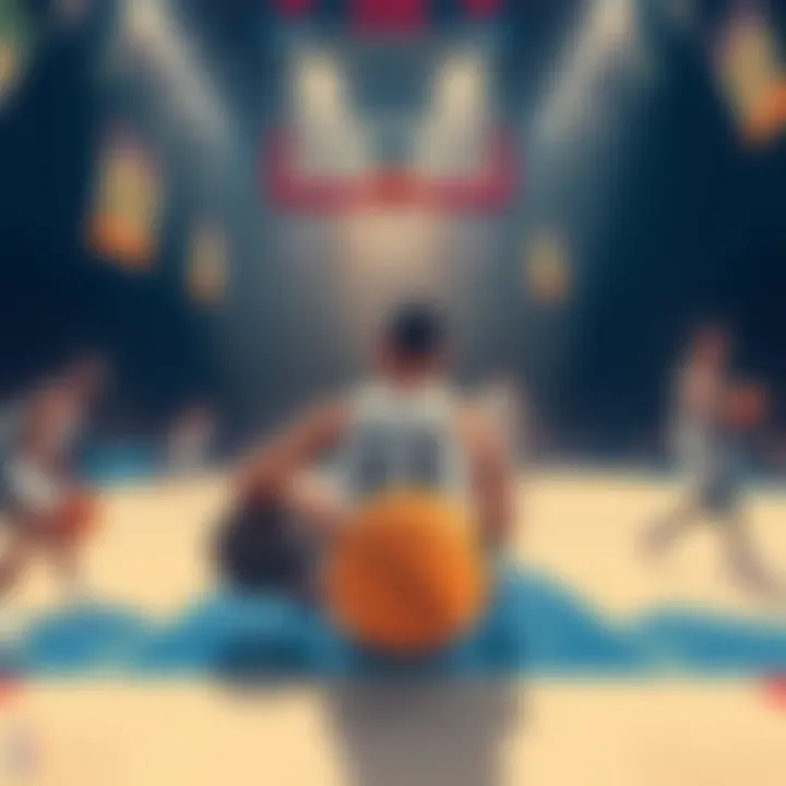 Illustration of basketball players preparing for games with bets and odds displayed