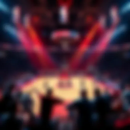 Basketball players competing on the court during an NBA game with fans in the stands