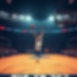 A basketball player shooting a free throw with spectators in the background, symbolizing betting on NBA games.