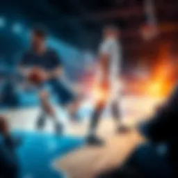 A basketball court with players in action while fans watch, highlighting NBA betting choices for playoffs