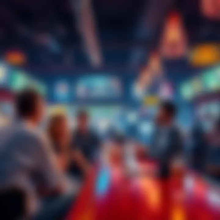 Basketball fans discussing NBA playoffs predictions and betting odds at a lively sports bar