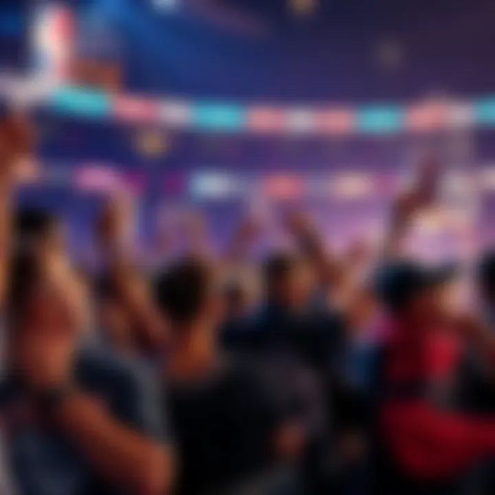 A vibrant scene showing basketball fans excited for NBA games with betting slips in hand and cheering for their teams.