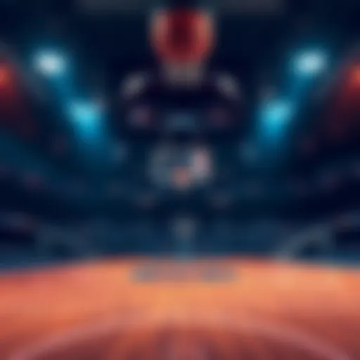 A basketball court with betting odds displayed, showing key player stats and strategies for games on June 2.