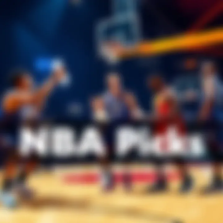 Basketball players on the court with betting slips in hand, analyzing game strategies