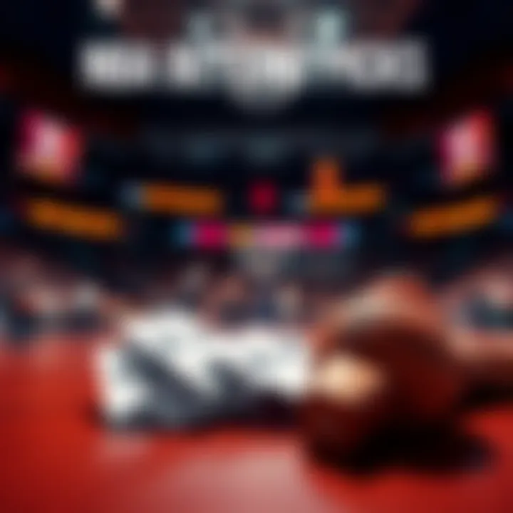 A basketball game with players in action and betting slips on a table, symbolizing NBA betting opportunities.