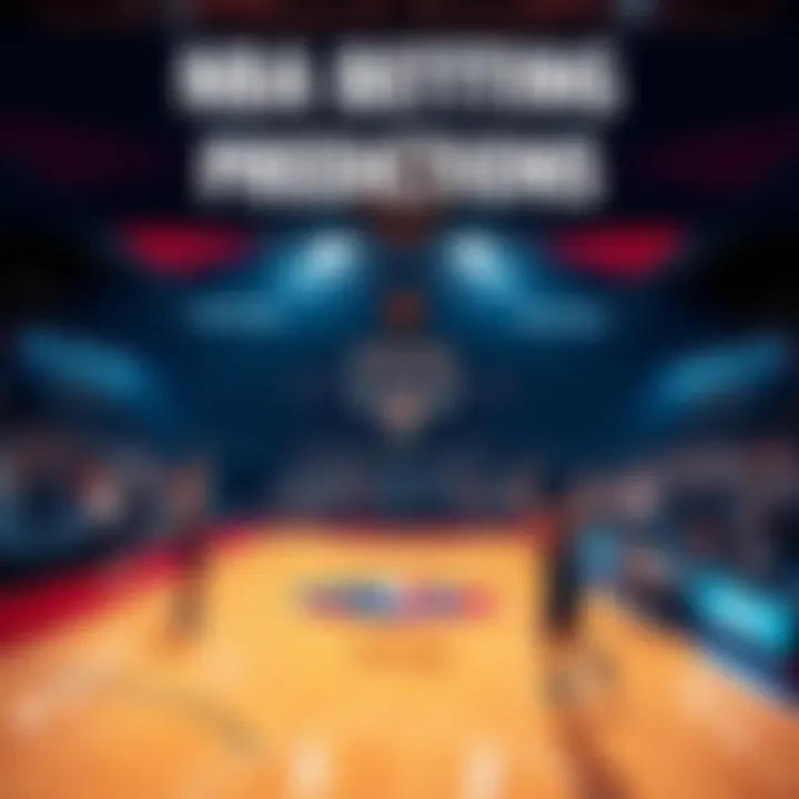 Basketball court with betting odds displayed and fans cheering