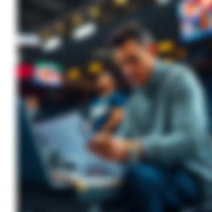 Basketball fan studying betting strategies for NBA pools with a notebook and a laptop