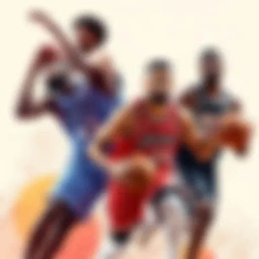 NBA Betting Strategies Illustration of basketball players in action with betting odds graphics
