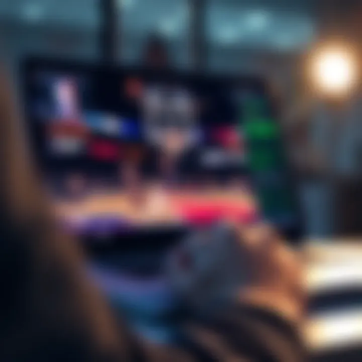 A person analyzing NBA betting odds on a laptop with basketball highlights on the screen