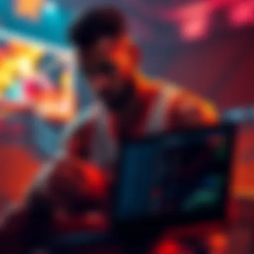 A basketball player reviewing game stats on a laptop, highlighting betting strategies for PrizePicks.