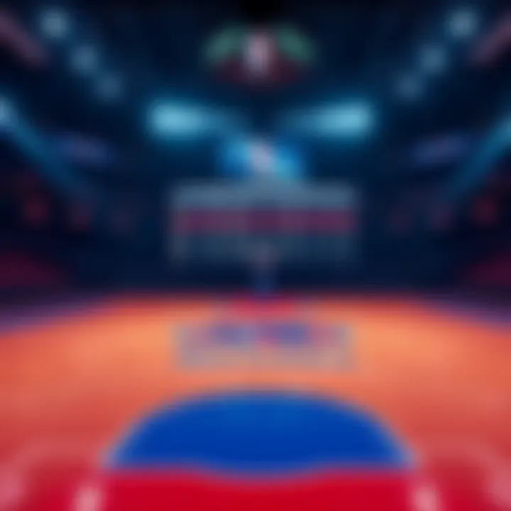 A basketball court with betting odds displayed on a screen, highlighting NBA games and tips for February 12, 2026.