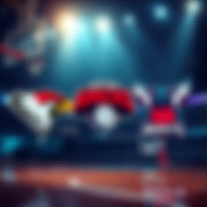 Basketball court with Hawks, Knicks, and Hornets logos, focusing on betting highlights.