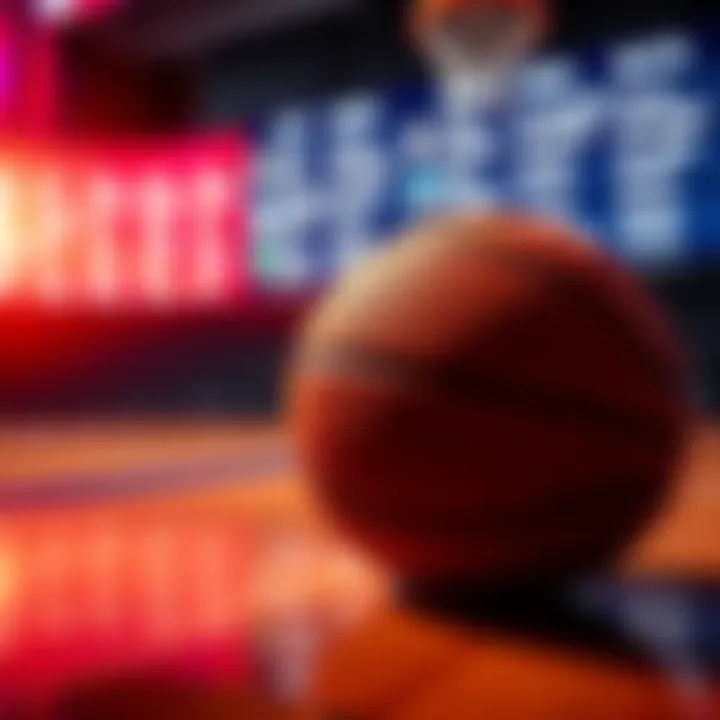 A basketball with betting odds in the background, highlighting NBA games