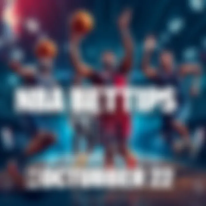 Basketball players in action with the NBA logo and betting odds displayed