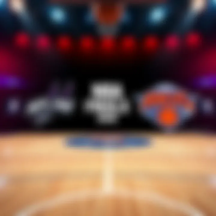NBA Finals 2026 Preview A basketball court with Spurs and Knicks logos, highlighting the matchup for the NBA Finals on March 6, 2026