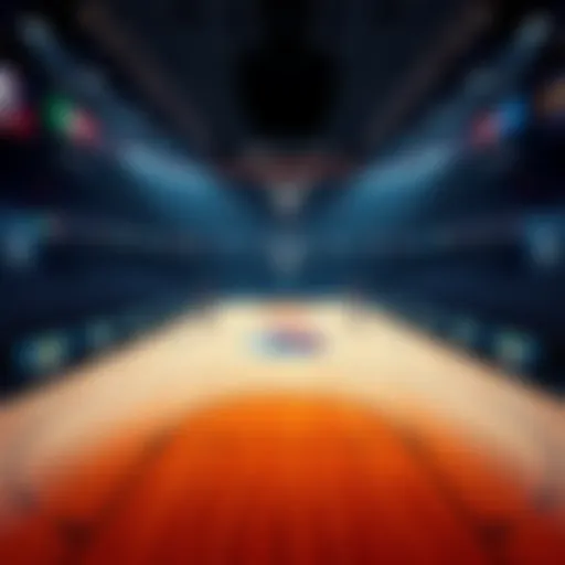 A basketball court with players and betting odds displayed, illustrating the excitement of NBA Finals betting strategies