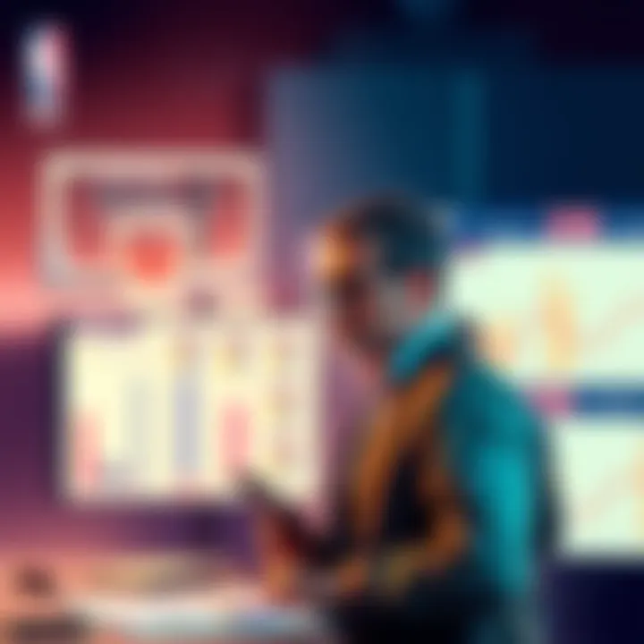 A basketball analyst discussing strategies with charts and graphs