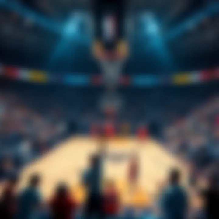 Basketball players on court as fans cheer, highlighting betting on first baskets of the NBA games