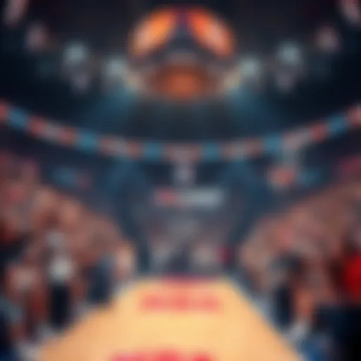 Exciting NBA game atmosphere with cheering fans and players on the court.