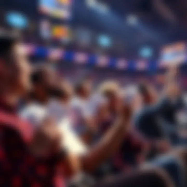 Fans excitedly watching NBA, NHL, and NCAA games with betting slips in hand.