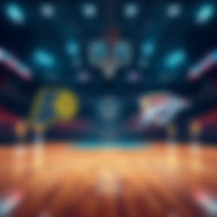 A basketball court showcasing teams Pacers and Thunder gearing up for a game
