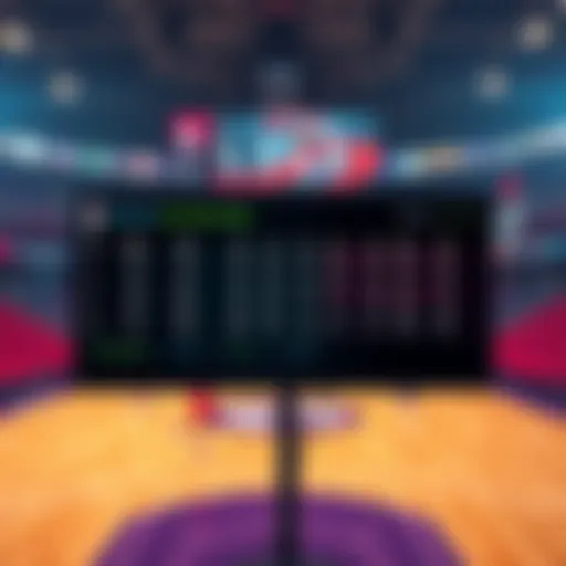 NBA Player Betting Odds Basketball betting odds displayed on a digital screen with a basketball court in the background.