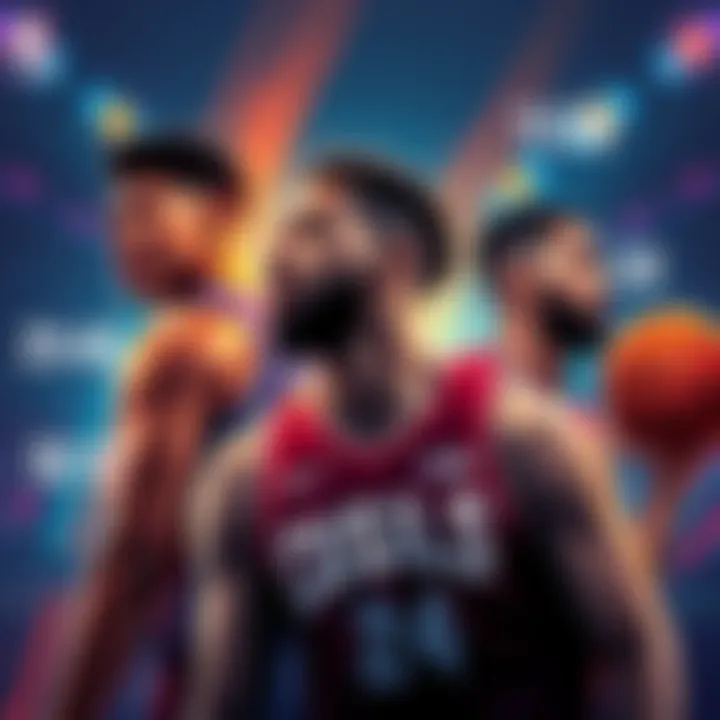 NBA Player Betting Tips Illustration of basketball players with betting odds and statistics for points, rebounds, and assists