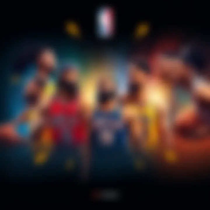 Illustration of NBA players with betting odds displayed around them