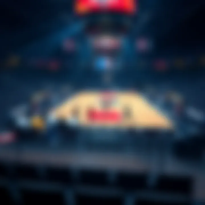 NBA court with empty player benches and highlights of key players out of the game