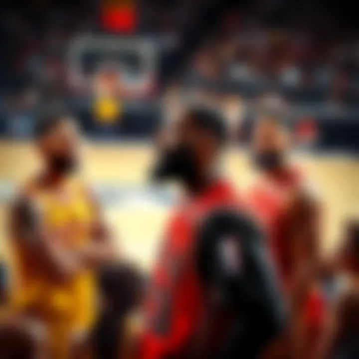 NBA players discussing the recent donation on the court, showing mixed emotions and curiosity.