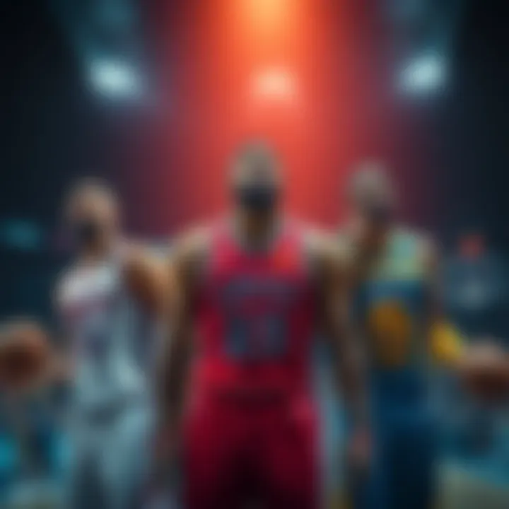 NBA players showcasing their stats for points, rebounds, and assists during a game