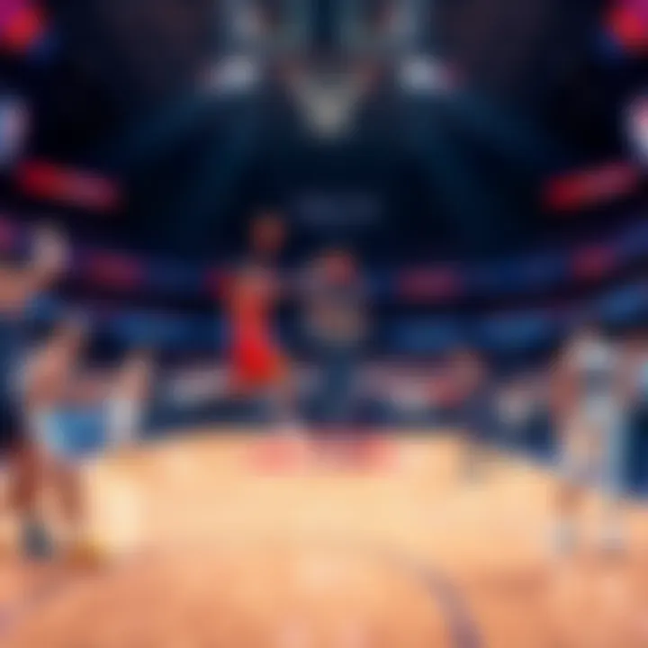 Basketball players in action during an NBA game, showcasing the excitement of the season's return, with fans cheering in the background.