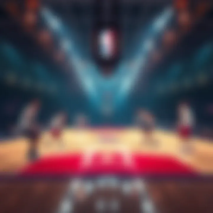 Basketball court with teams warming up for the NBA season