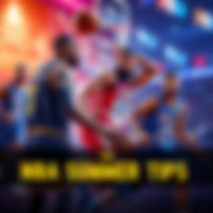 Basketball players in action during the NBA Summer League with betting odds displayed