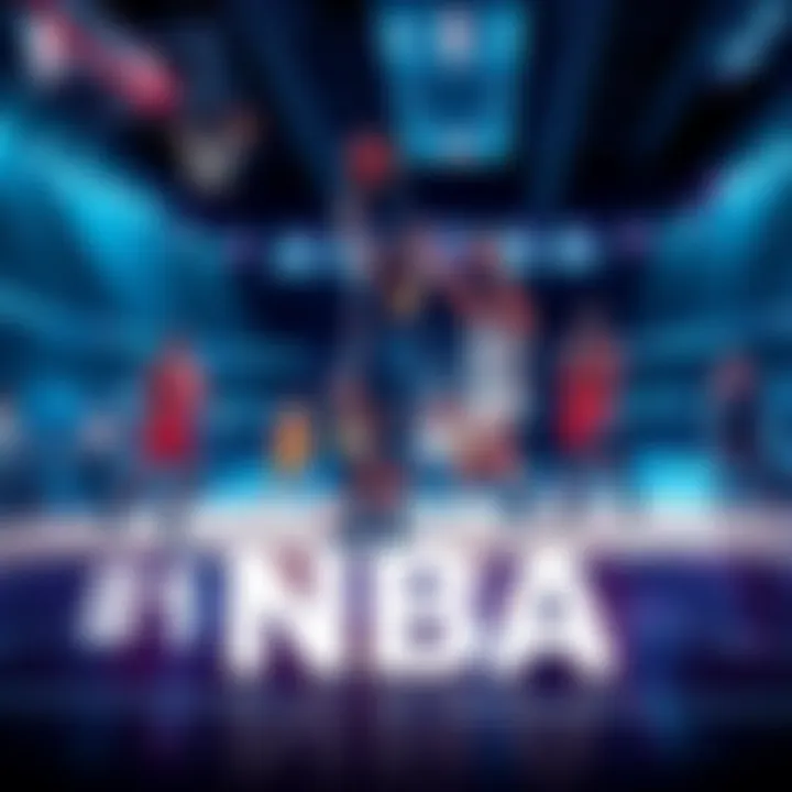 Basketball players from different teams competing on the court during a game