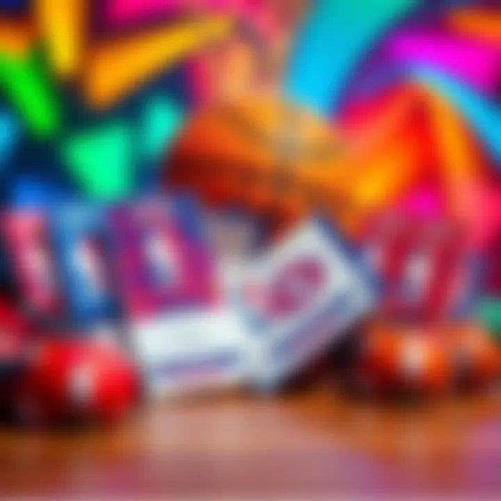 A display of various NBA tickets and a basketball in a vibrant setting, showcasing options for fans to choose from.