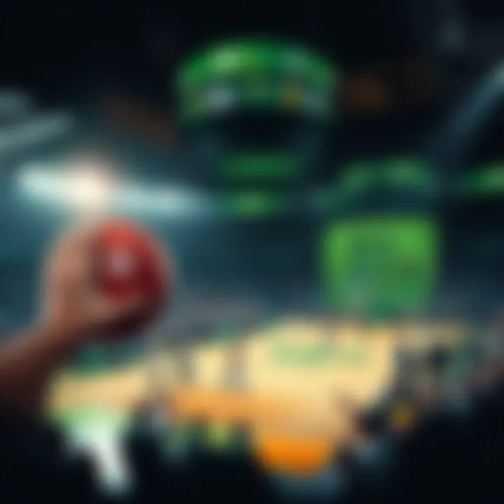 Basketball court with teams Oklahoma and Baylor playing, showing betting odds and excitement of the game