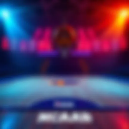 Graphic showing a basketball court with betting odds and statistics for upcoming NCAABB games